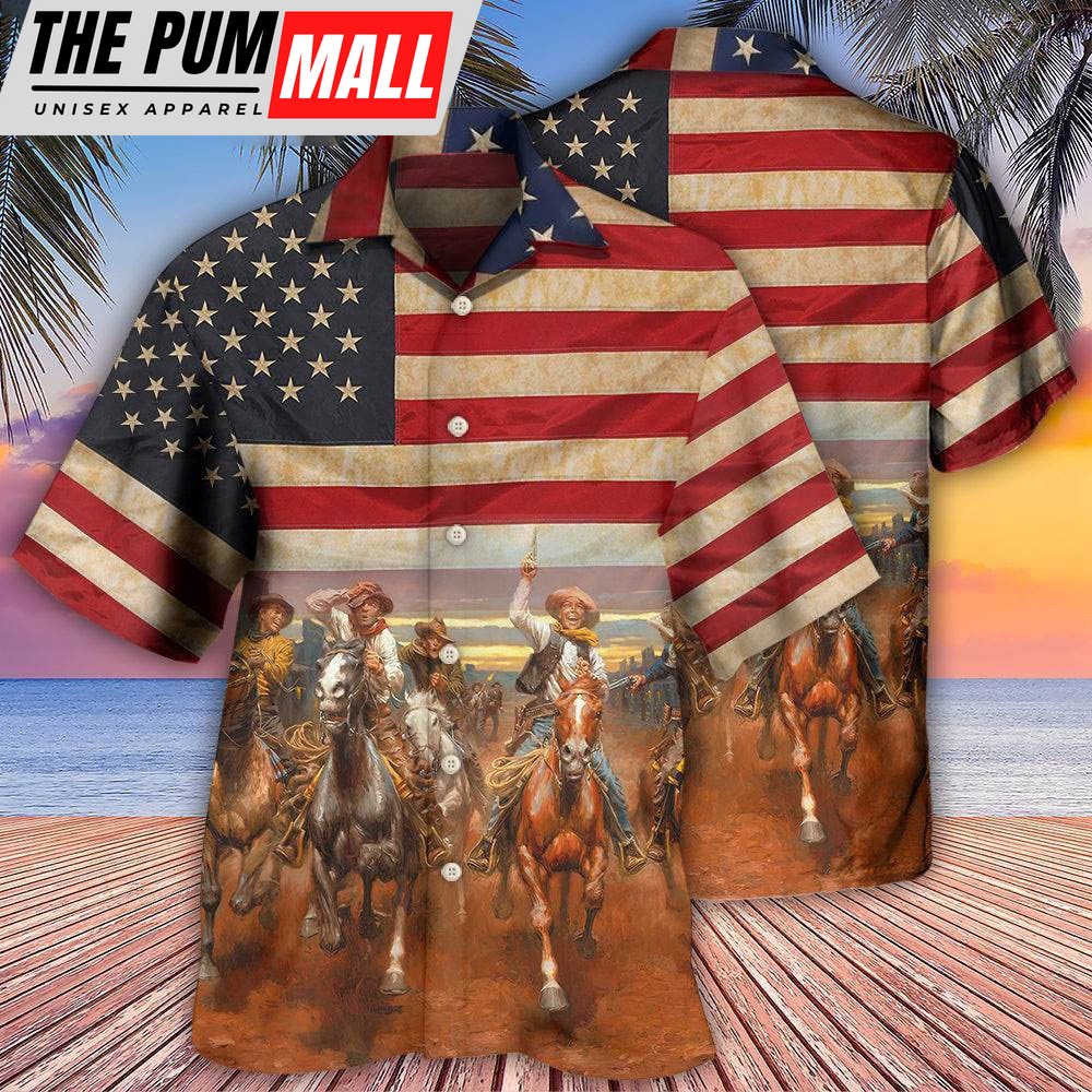 4th Of July Hawaiian Shirt, Cowboy Happy On Independence Day Hawaiian Shirt, Hawaiian Fourth Of July Shirt