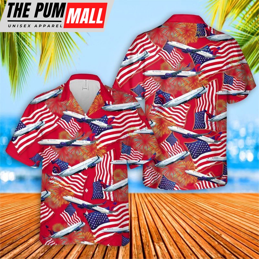 4th Of July Hawaiian Shirt, Delta Boeing 737-900Er (739) 4Th Of July Hawaiian Shirt, Hawaiian Fourth Of July Shirt
