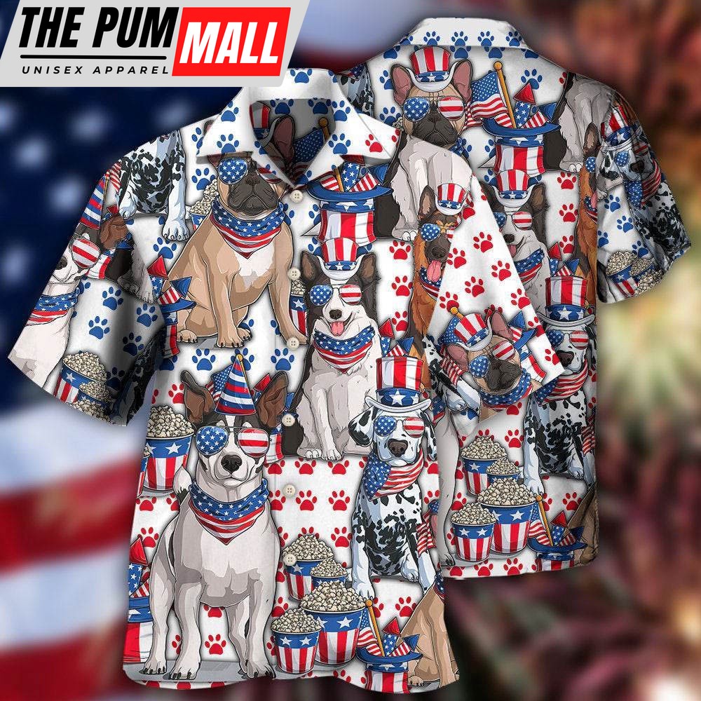 4th Of July Hawaiian Shirt, Dog Independence Day Dogs Hawaiian Shirt, Hawaiian Fourth Of July Shirt