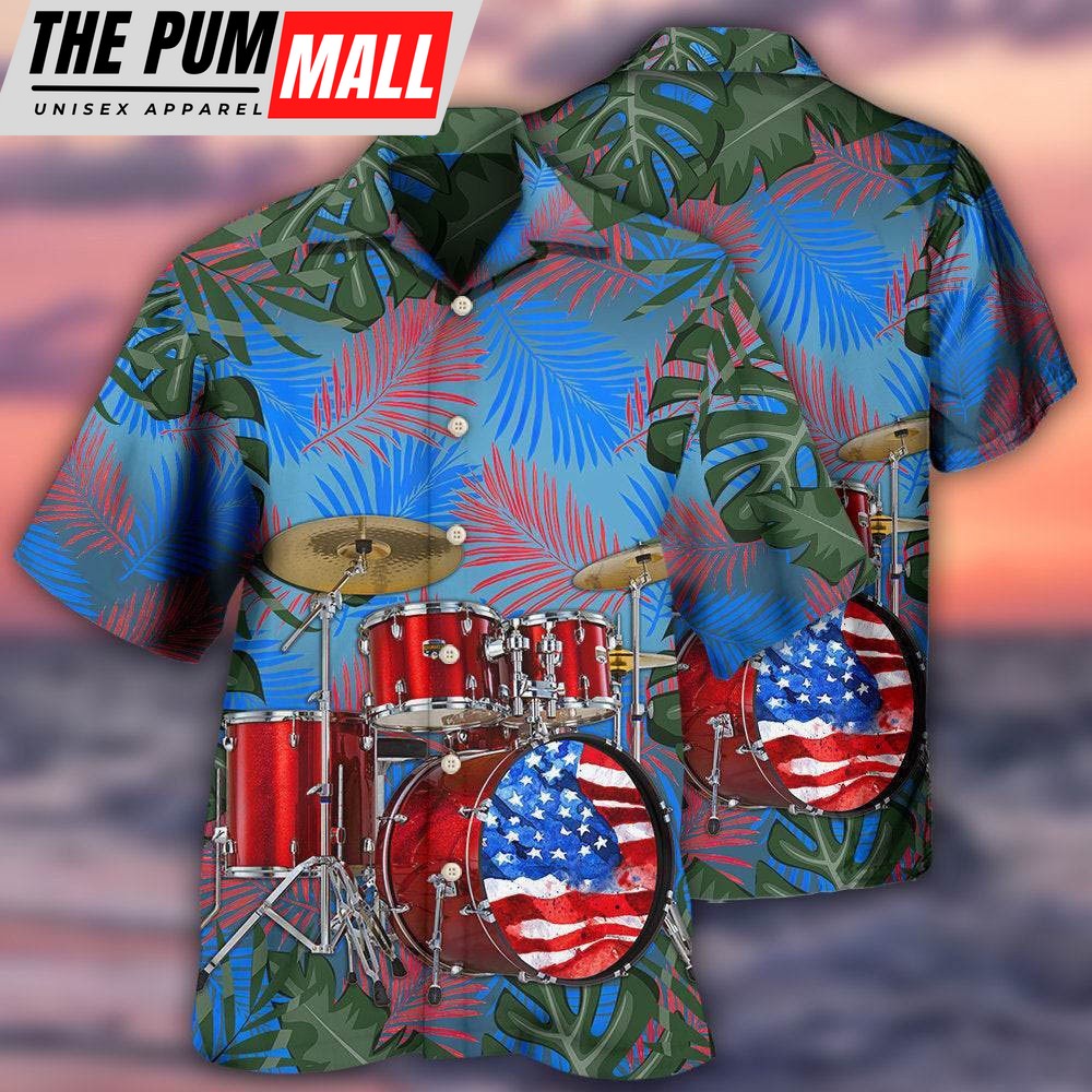 4th Of July Hawaiian Shirt, Drum Independence Day America Hawaiian Shirt, Hawaiian Fourth Of July Shirt