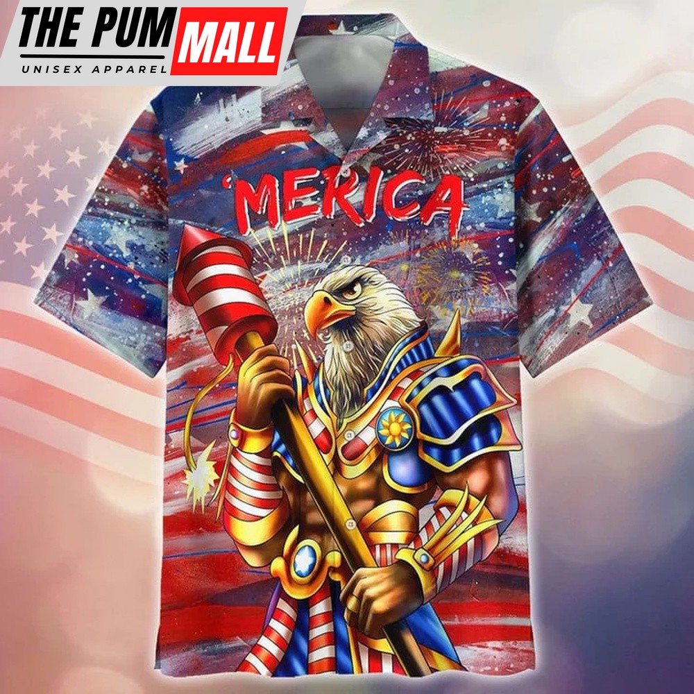 4th Of July Hawaiian Shirt, Eagle Merica Independence Day 3D Full Printed Hawaiian Shirt For Boyfriend Hawaiian Beach Shirt