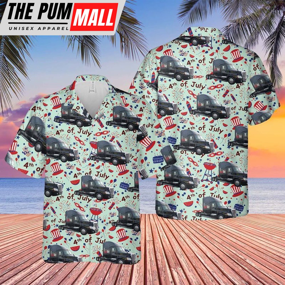 4th Of July Hawaiian Shirt, First-Generation Freightliner Cascadia 4Th Of July Hawaiian Shirt, Hawaiian Fourth Of July Shirt