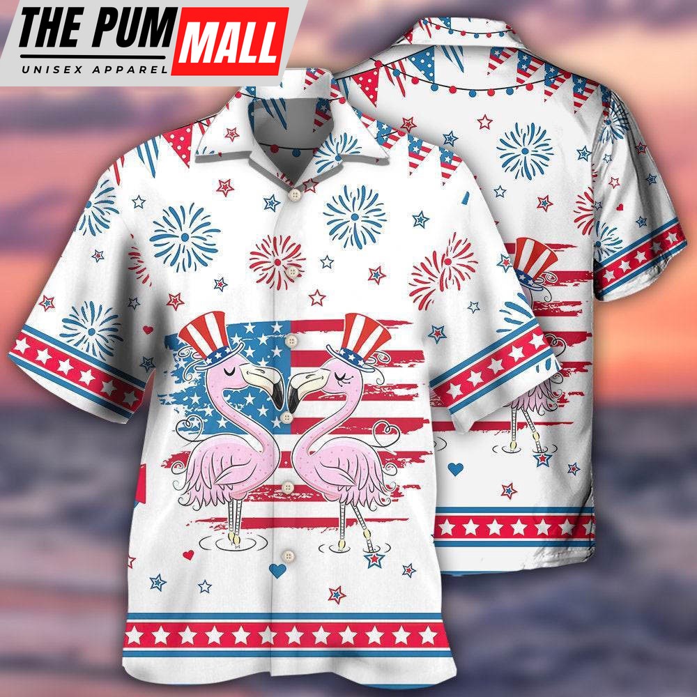 4th Of July Hawaiian Shirt, Flamingo Independence Day Star America Hawaiian Shirt, Hawaiian Fourth Of July Shirt