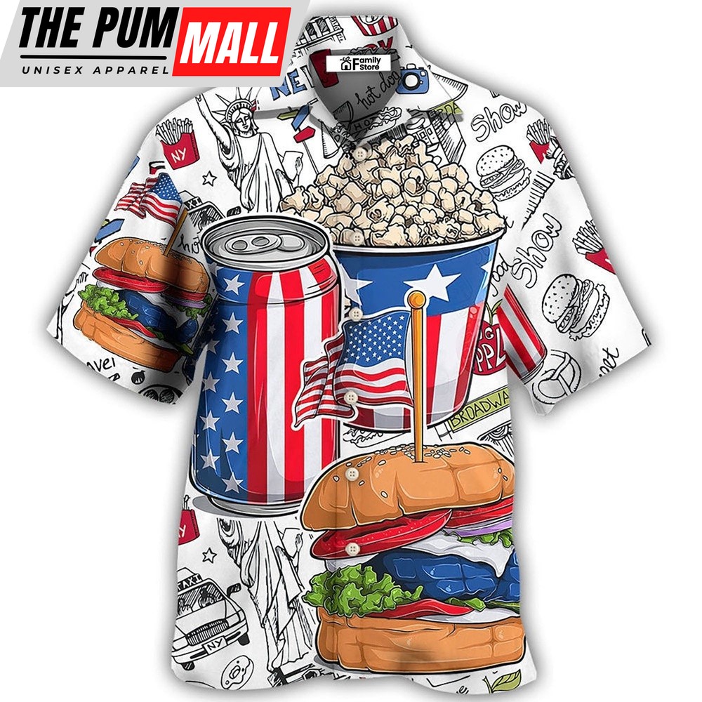 4th Of July Hawaiian Shirt, Food Independence Day Hawaiian Shirt, Hawaiian Fourth Of July Shirt