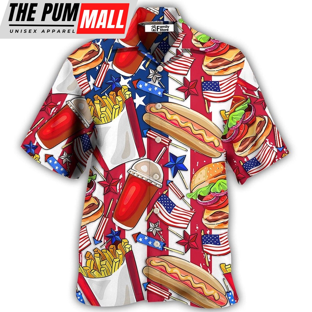 4th Of July Hawaiian Shirt, Food Independence Day Star America Hawaiian Shirt, Hawaiian Fourth Of July Shirt