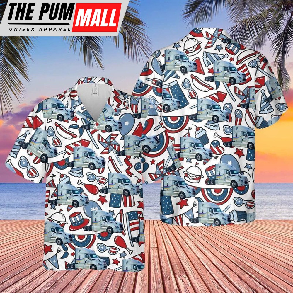 4th Of July Hawaiian Shirt, Freightliner Cascadia 2Nd Generation Cascadia 4Th Of July Hawaiian, Hawaiian Fourth Of July Shirt