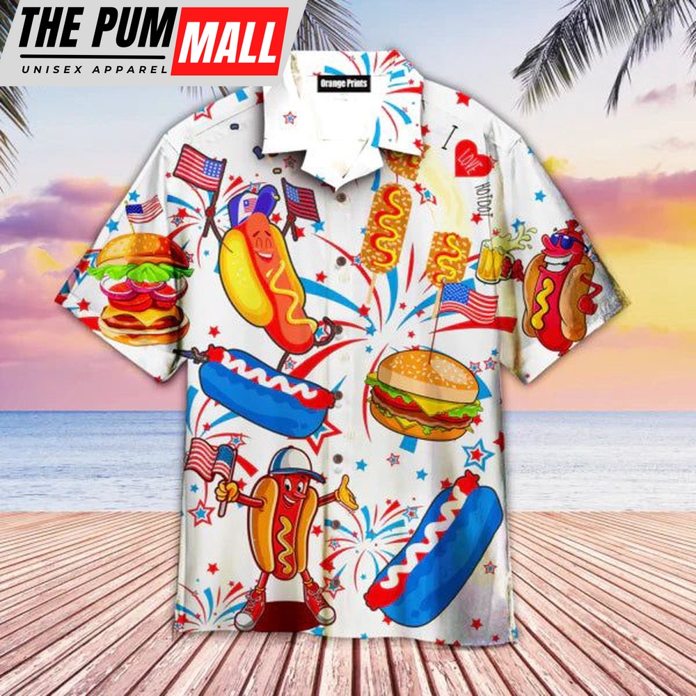 4th Of July Hawaiian Shirt, Funny American Hot Dog 4Th Of July Independence Day Hawaiian Shirt, Hawaiian Fourth Of July Shirt