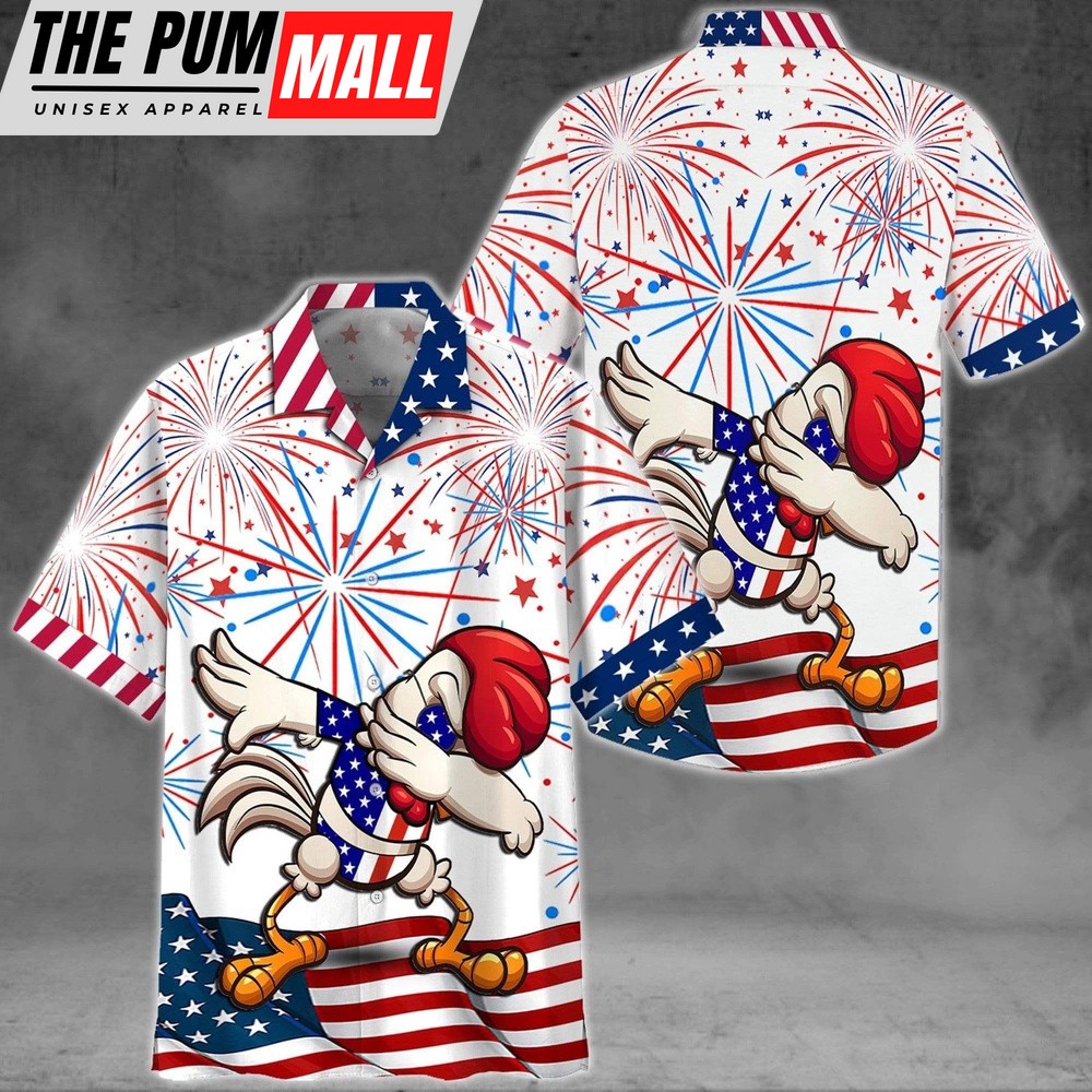 4th Of July Hawaiian Shirt, Funny Chicken For 4Th July Hawaiian Aloha Shirt, Chicken Lover Hawaiian Shirt, Hawaiian Fourth Of July Shirt