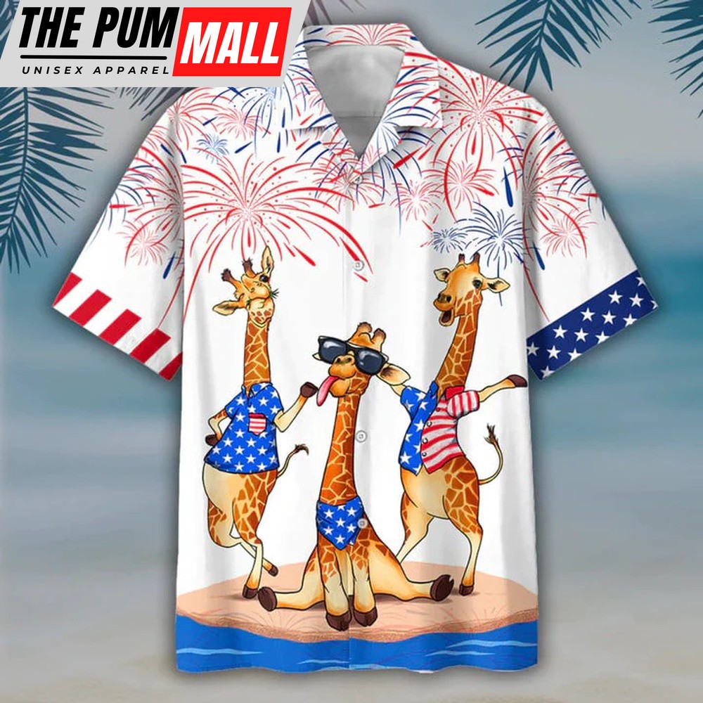 4th Of July Hawaiian Shirt, Giraffe Hawaiian Shirt For Independence’s Day, Hawaiian Fourth Of July Shirt