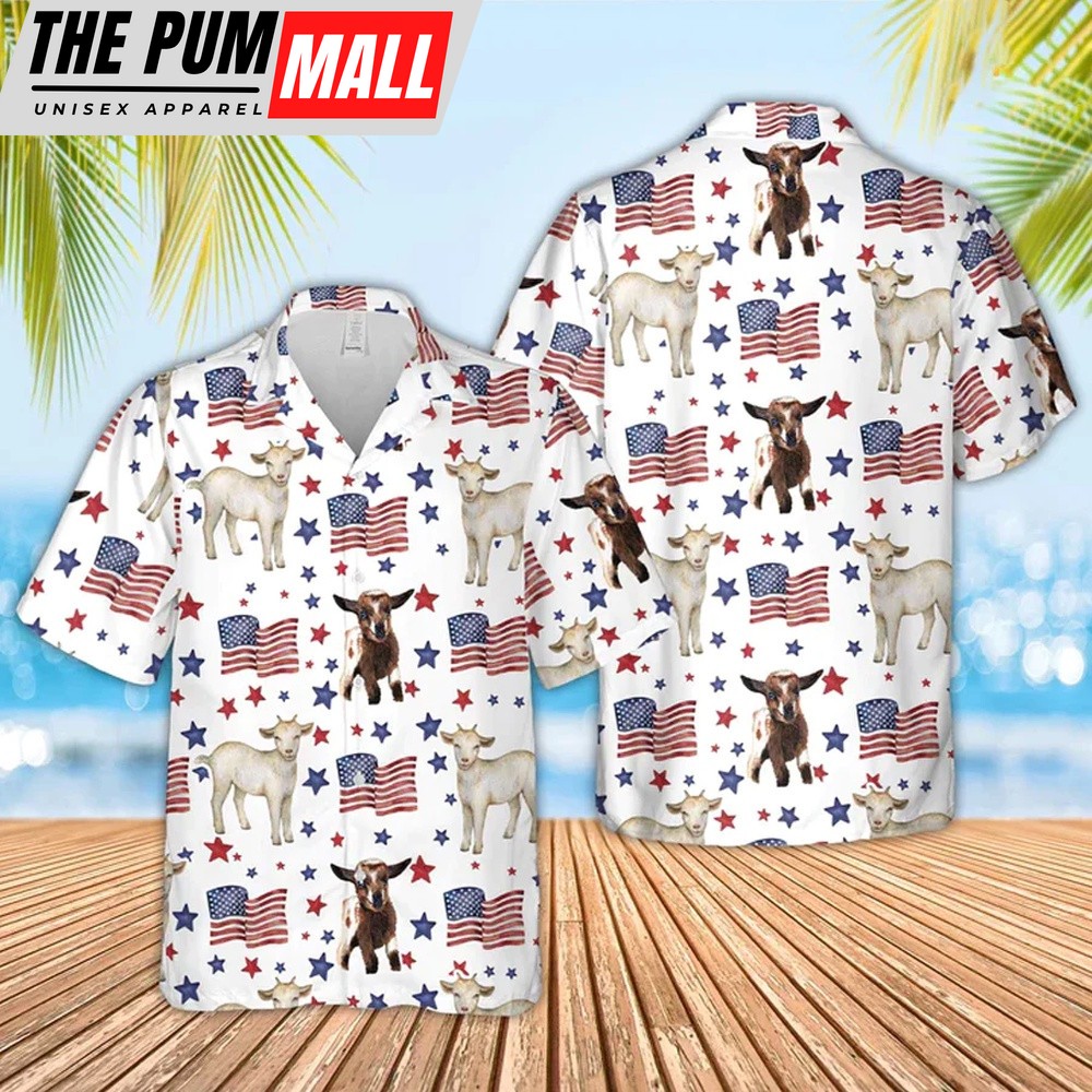 4th Of July Hawaiian Shirt, Goat American Flag Pattern Hawaiian Shirt, Funny Cow Hawaiian Shirt Hawaiian Shirt, Hawaiian Fourth Of July Shirt