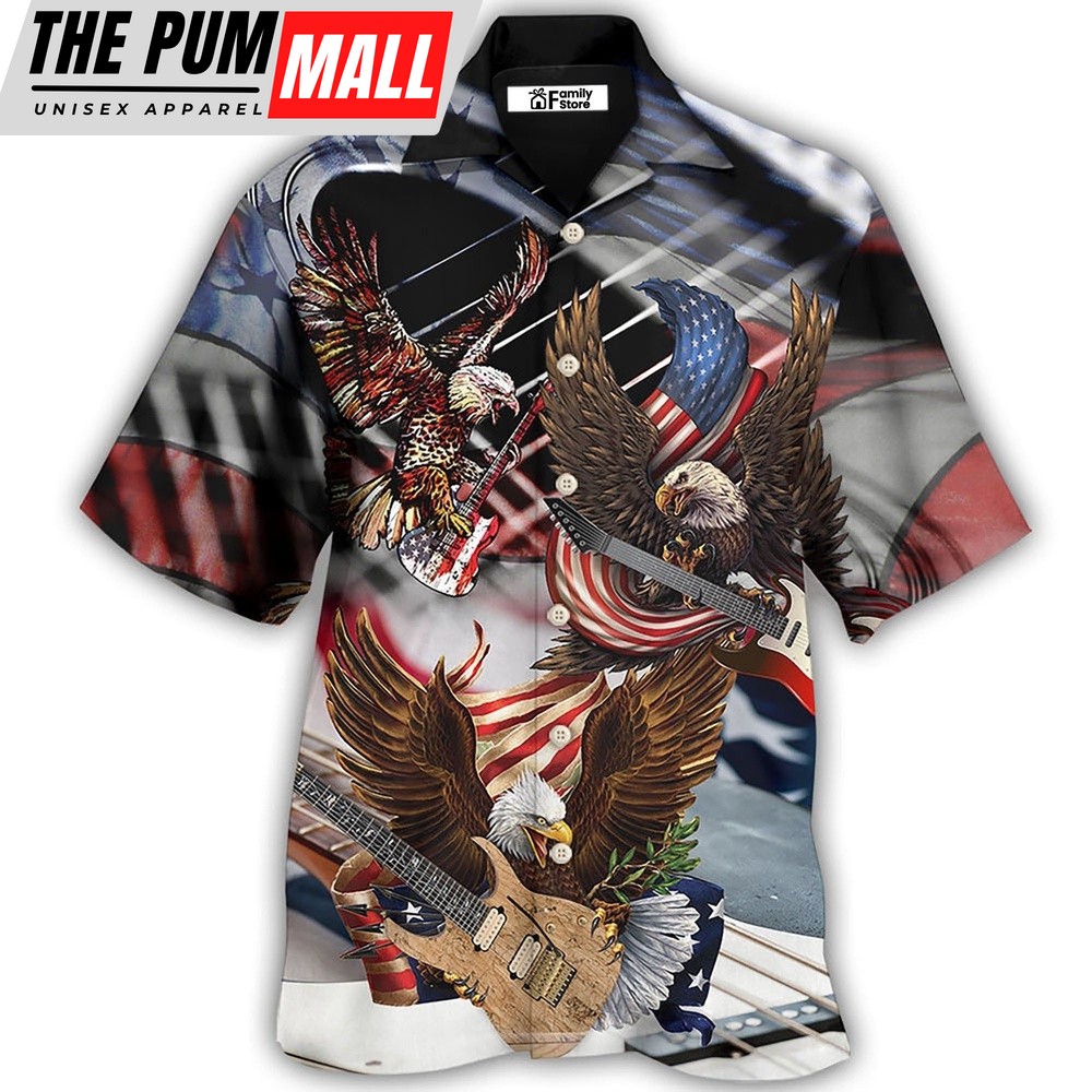 4th Of July Hawaiian Shirt, Guitar Independence Day Eagle Hawaiian Shirt, Hawaiian Fourth Of July Shirt