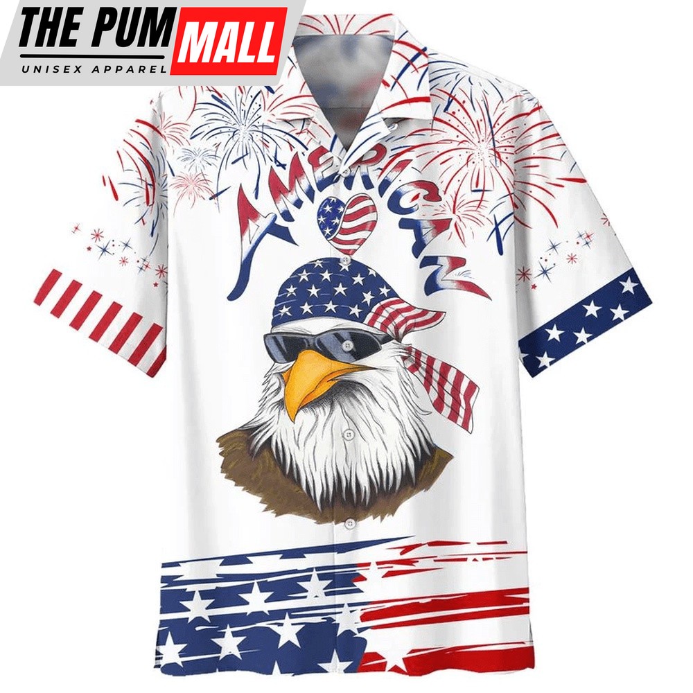 4th Of July Hawaiian Shirt, Happy Independence Day American Bald Eagle All Printed 3D Hawaiian Shirt, Hawaiian Fourth Of July Shirt