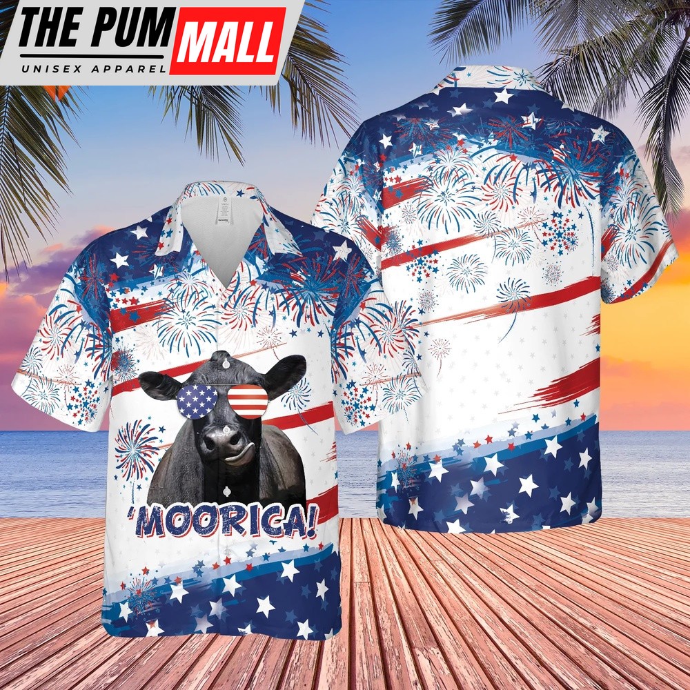 4th Of July Hawaiian Shirt, Happy Independence Day Black Angus All Over Printed 3D Hawaiian Shirt, Hawaiian Fourth Of July Shirt