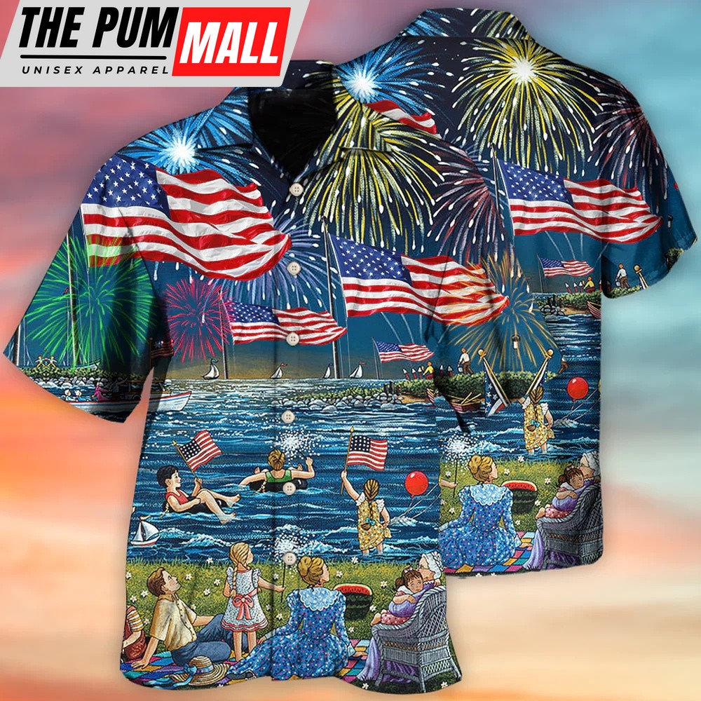 4th Of July Hawaiian Shirt, Happy Independence Day Firework Celebration All Printed 3D Hawaiian Shirt, Hawaiian Fourth Of July Shirt