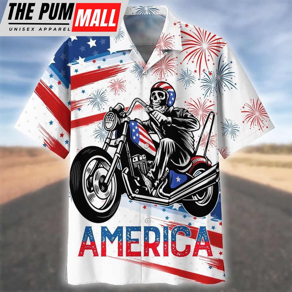 4th Of July Hawaiian Shirt, Happy Independence Day Ghost Rider All Printed 3D Hawaiian Shirt, Hawaiian Fourth Of July Shirt