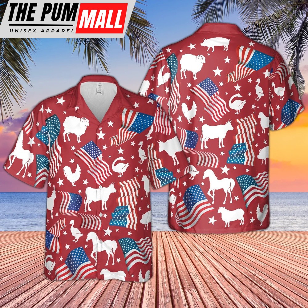 4th Of July Hawaiian Shirt, Happy Independence Day Hawaiian Shirt For Farm Lovers, Hawaiian Fourth Of July Shirt