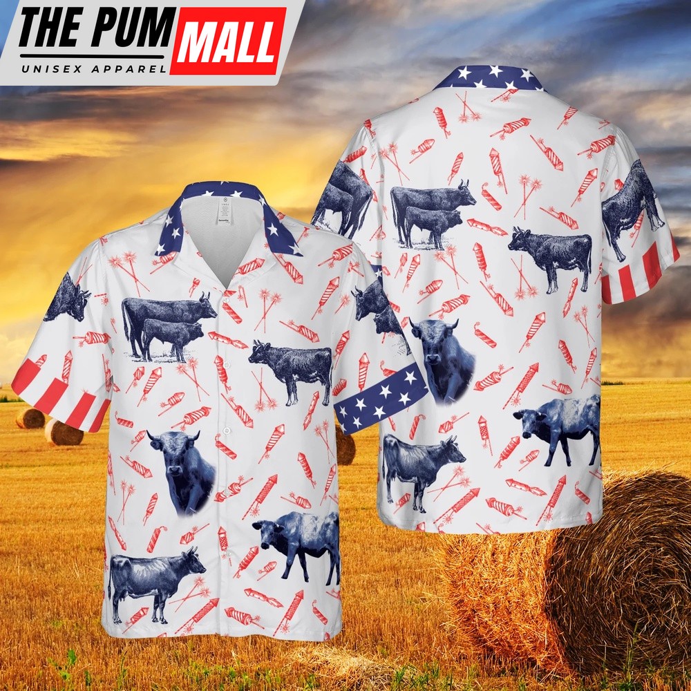 4th Of July Hawaiian Shirt, Happy Independence Day Theme Charolais Cattle Lovers All 3D Printed Shirts, Hawaiian Fourth Of July Shirt