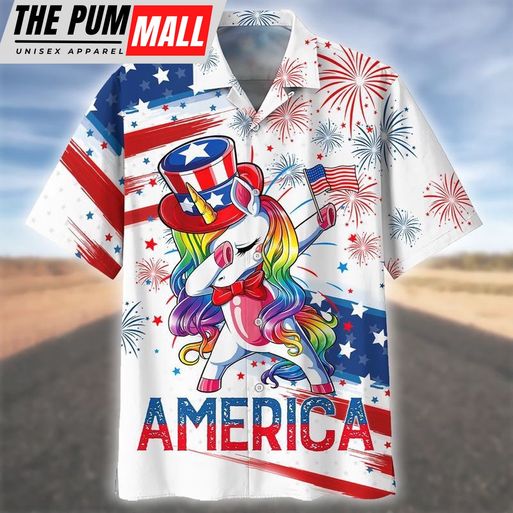 4th Of July Hawaiian Shirt, Happy Independence Day Unicorns All Printed 3D Hawaiian Shirt, Hawaiian Fourth Of July Shirt