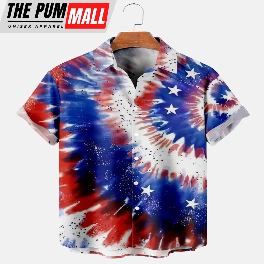 4th Of July Hawaiian Shirt, Hawaiian American Flag Gradient Star Print Men’s Hawaiian Shirt, Independence Day Hawaiian Shirt, Hawaiian Fourth Of July Shirt