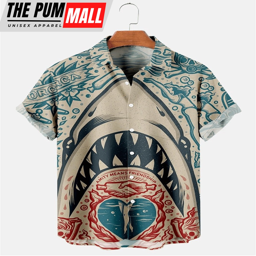 4th Of July Hawaiian Shirt, Hawaiian Vintage Shark Print Men’s Hawaiian Shirt, Independence Day Hawaiian Shirt, Hawaiian Fourth Of July Shirt