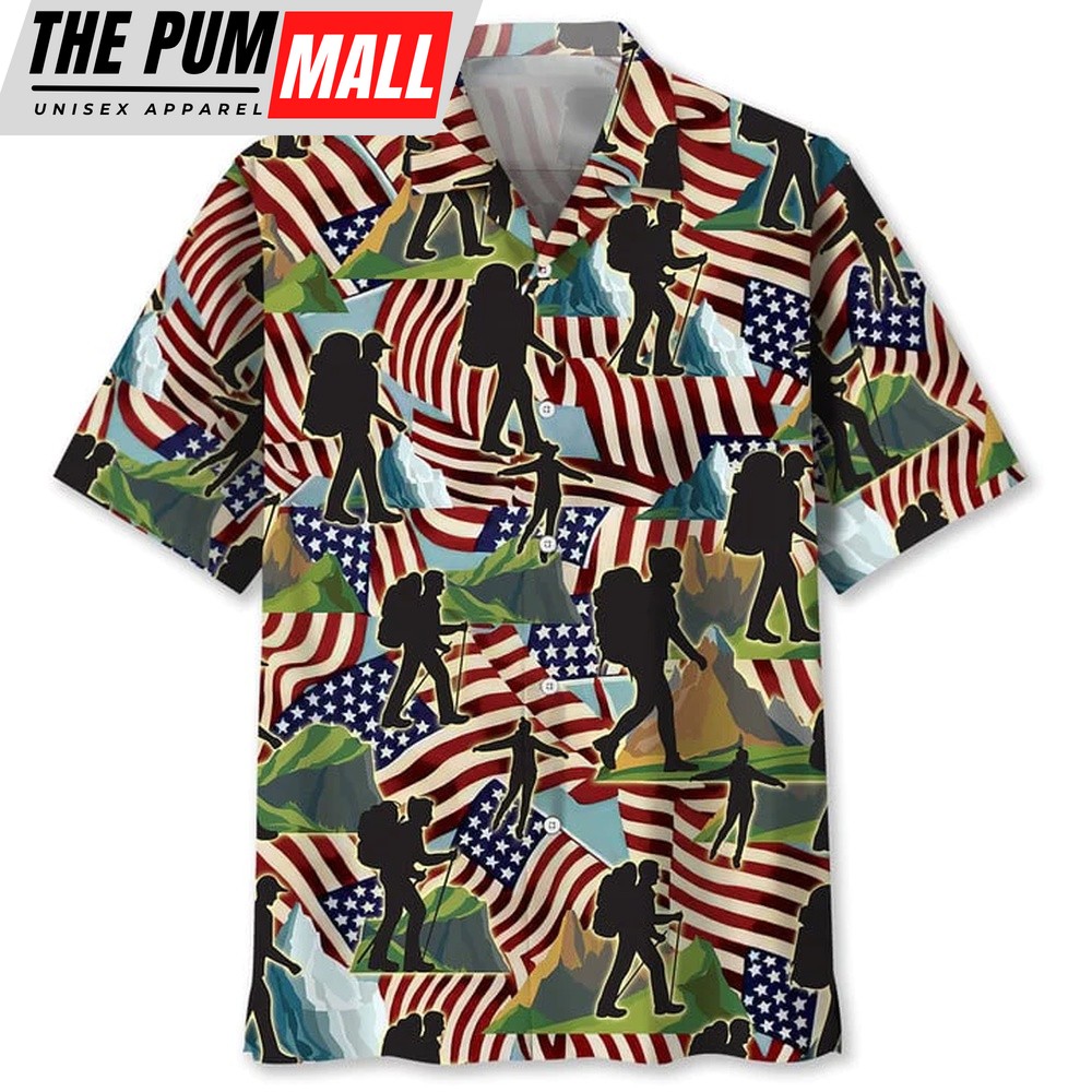 4th Of July Hawaiian Shirt, Hiking Usa Hawaiian Shirt Hawaiian Shirt, Hawaiian Fourth Of July Shirt