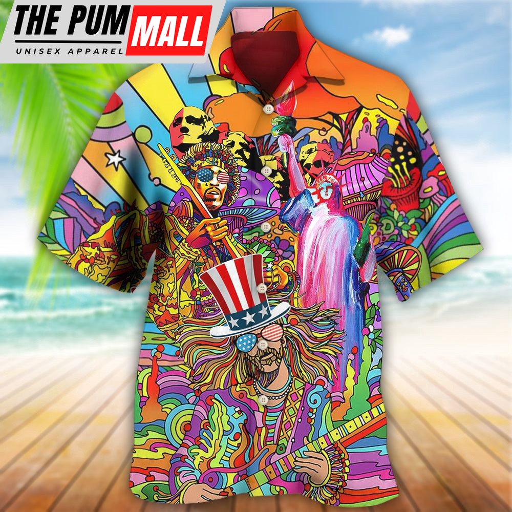 4th Of July Hawaiian Shirt, Hippie Independence Day America Cool Hawaiian Shirt, Hawaiian Fourth Of July Shirt