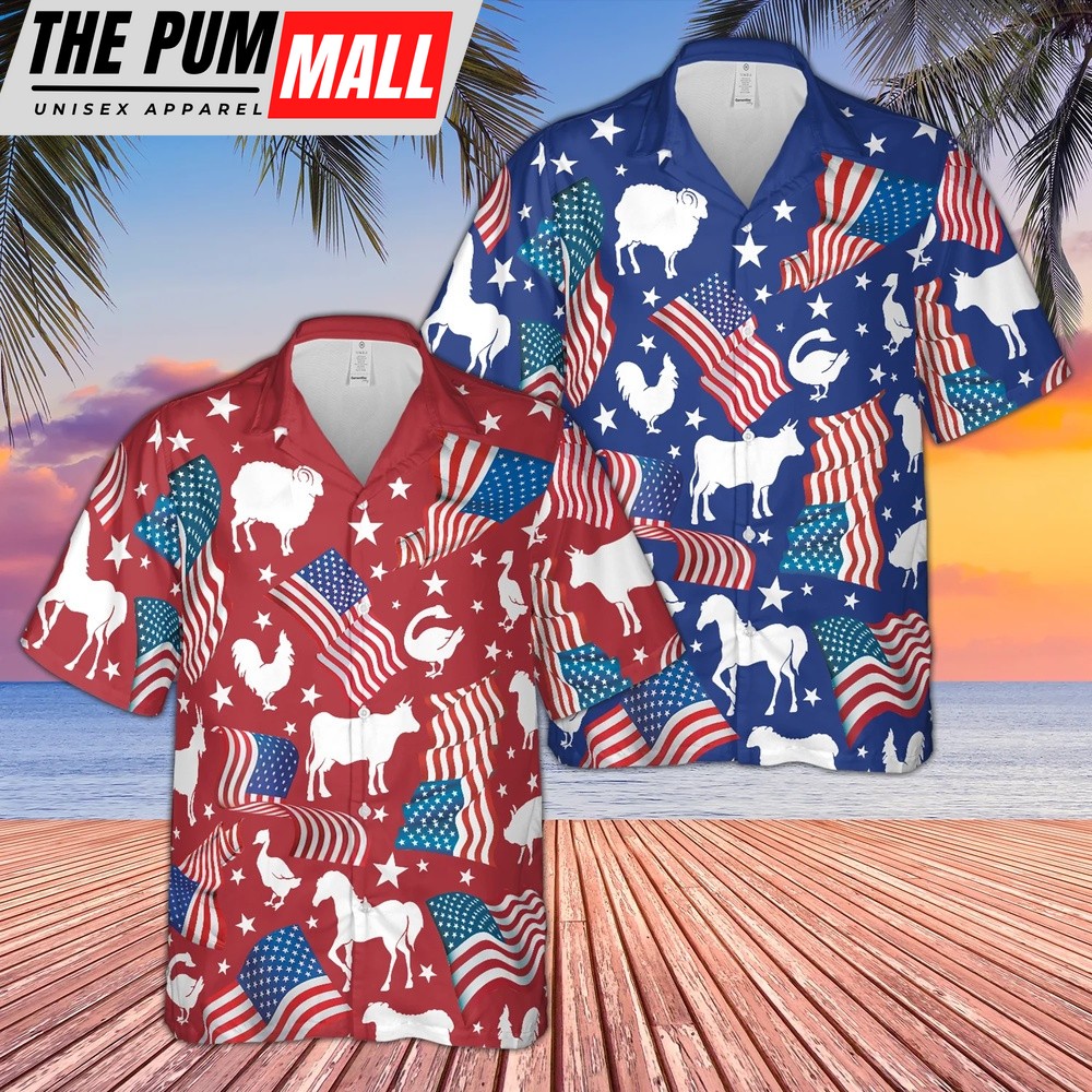 4th Of July Hawaiian Shirt, Independence Day 3D Hawaiian Shirt Celebration For Farm Enthusiasts, Hawaiian Fourth Of July Shirt