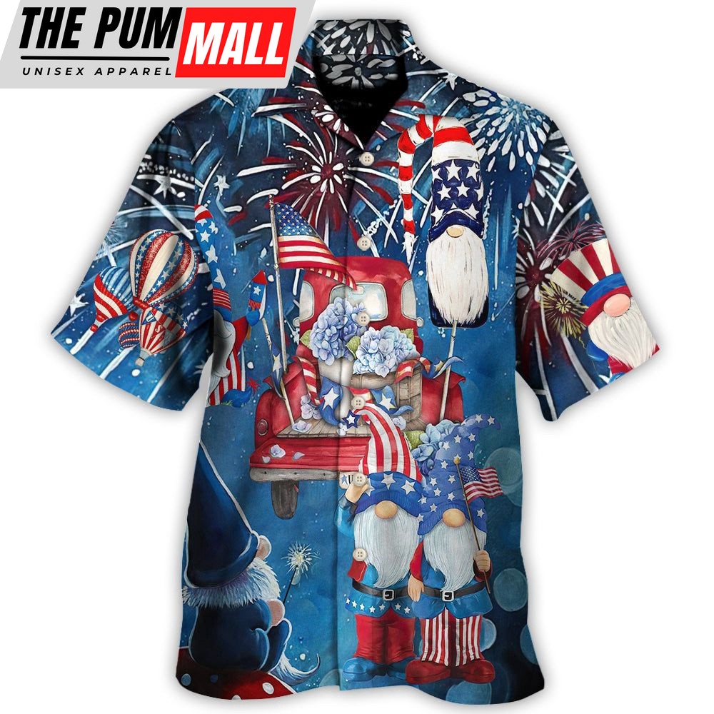 4th Of July Hawaiian Shirt, Independence Day Cute Three Trio Gnome 4Th Of July Hawaiian Shirt, Hawaiian Fourth Of July Shirt