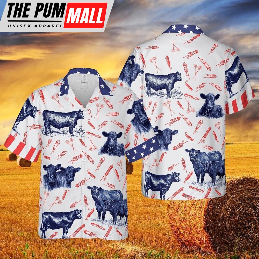 4th Of July Hawaiian Shirt, Independence Day Fire Cracker Black Angus Pattern All Printed 3D Hawaiian Shirt, Hawaiian Fourth Of July Shirt
