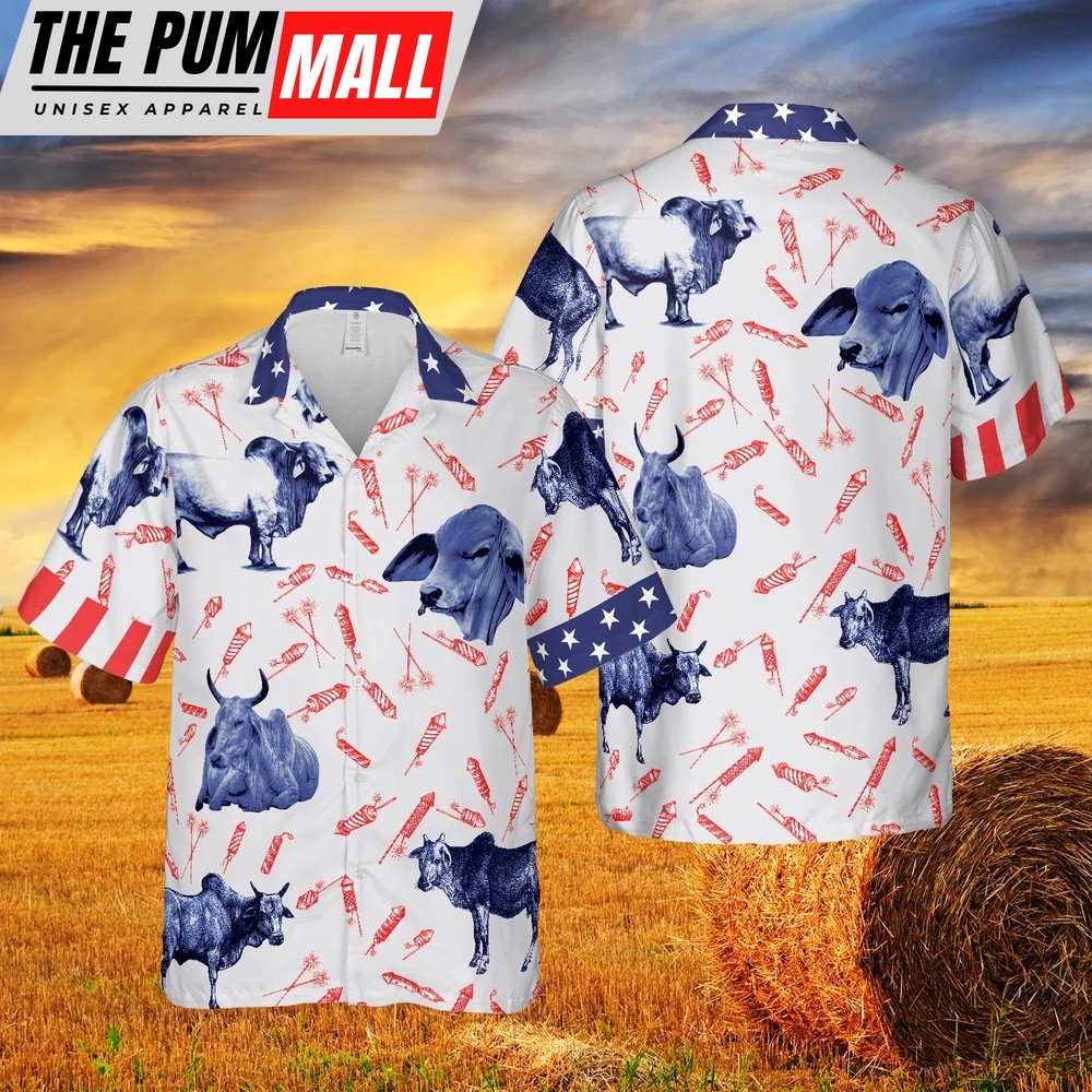 4th Of July Hawaiian Shirt, Independence Day Fire Cracker Brahman Pattern All Printed 3D Hawaiian Shirt, Hawaiian Fourth Of July Shirt