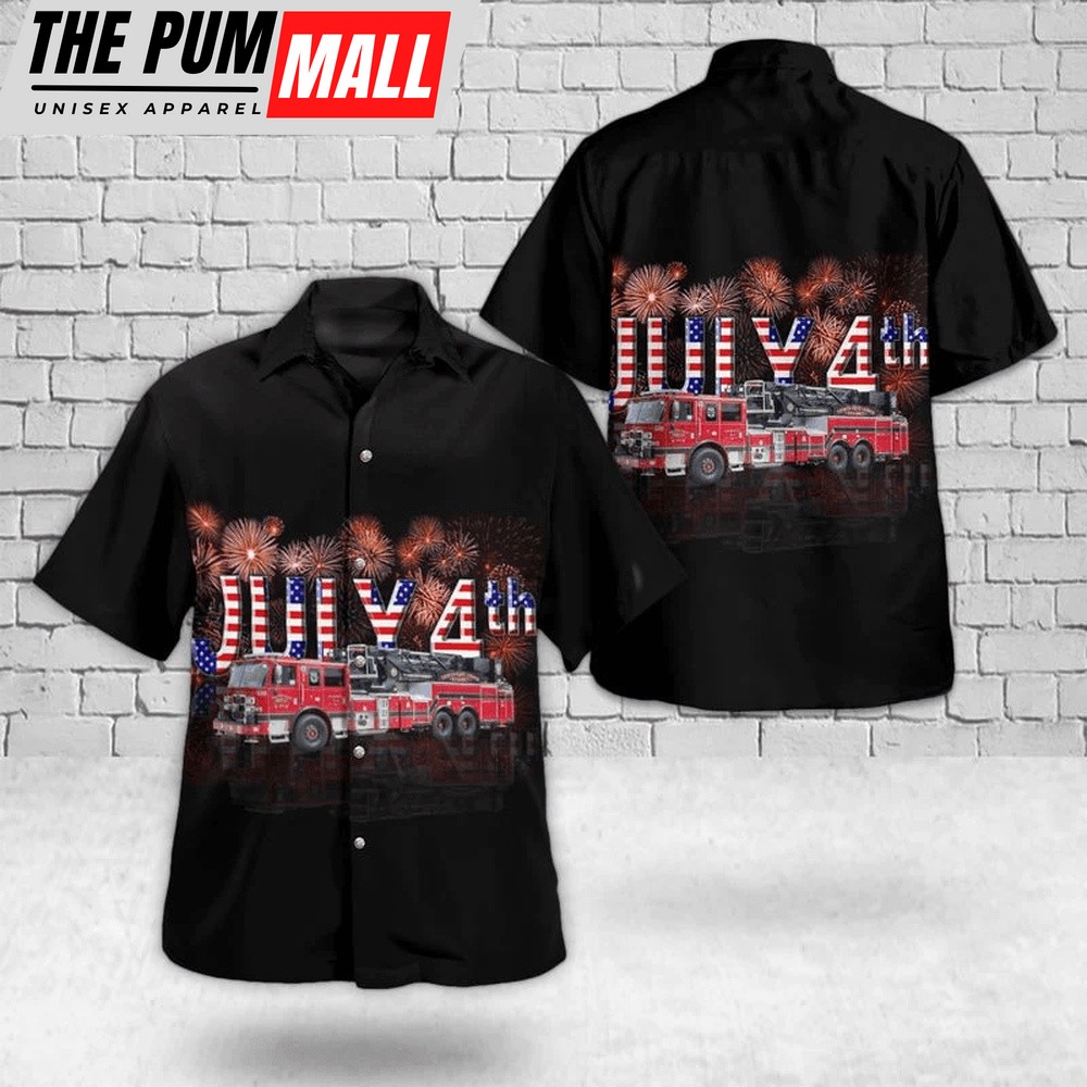 4th Of July Hawaiian Shirt, Keasbey, New Jersey, Woodbridge Township Fire District No.4 Hawaiian Shirt, Hawaiian Fourth Of July Shirt