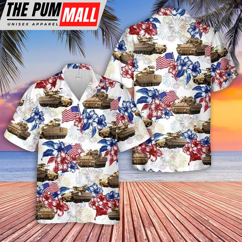 4th Of July Hawaiian Shirt, M2 Bradley Fighting Vehicle 4Th Of July Hawaiian Shirt, Hawaiian Fourth Of July Shirt