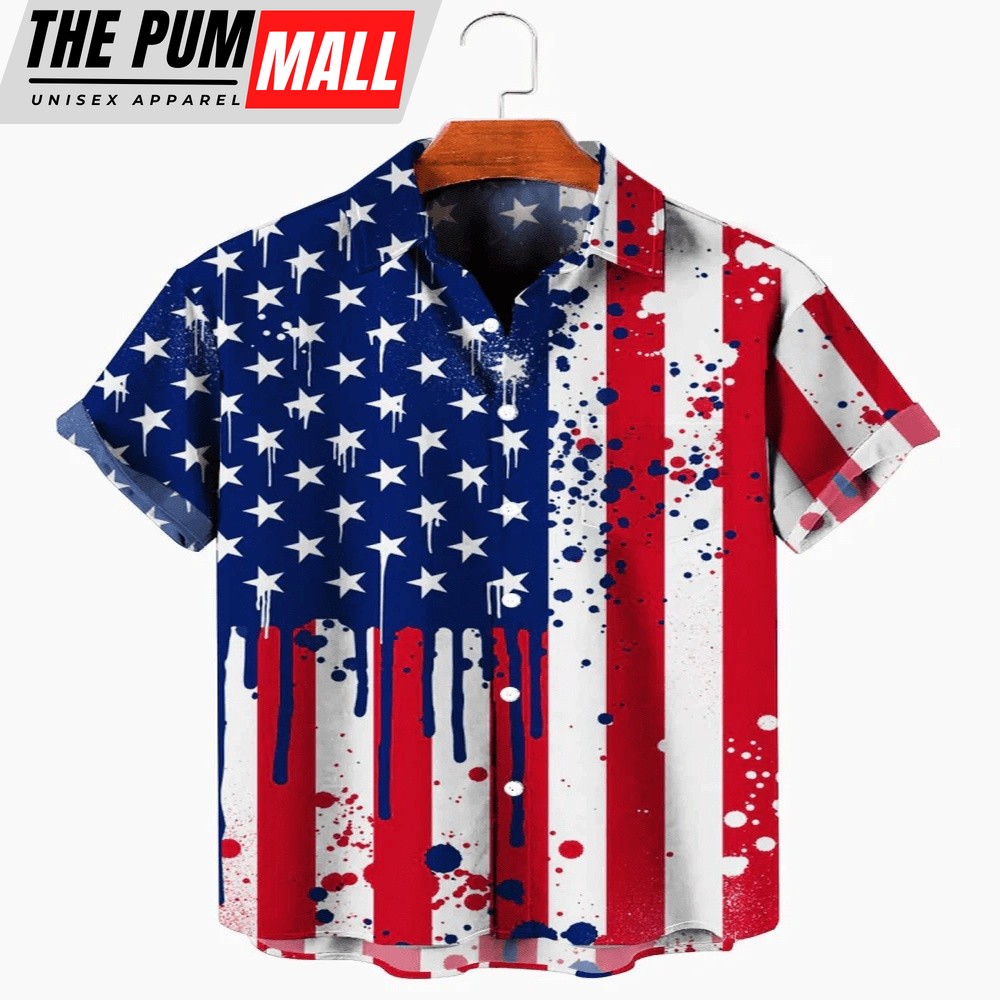 4th Of July Hawaiian Shirt, Men’s American Flag Print 4Th Of July Hawaiian Shirt, Hawaiian Fourth Of July Shirt