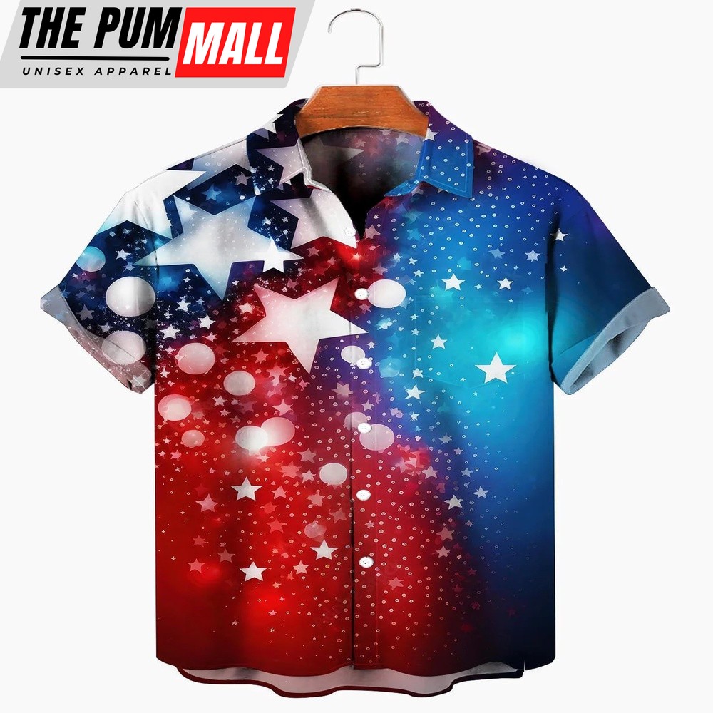 4th Of July Hawaiian Shirt, Men’s Independence Day Star Print Hawaiian Shirt, Hawaiian Fourth Of July Shirt