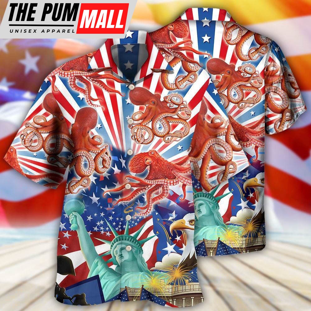 4th Of July Hawaiian Shirt, Octopus Usa Independence Day Hawaiian Shirt, Hawaiian Fourth Of July Shirt