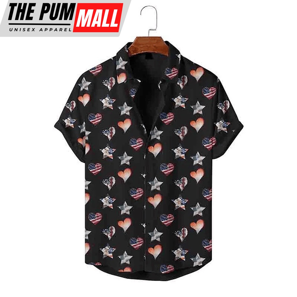 4th Of July Hawaiian Shirt, Personalized Flag Pattern Holiday Short Sleeve Shirt Hawaiian Shirt, Hawaiian Fourth Of July Shirt