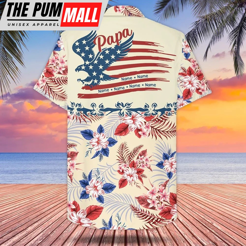 4th-of-july-hawaiian-shirt-personalized-papa-american-eagle-flag-tropical-patt-d3xuc6cb 4th Of July Hawaiian Shirt, Personalized Papa American Eagle Flag, Tropical Pattern Hawaiian Shirt, Hawaiian Fourth Of July Shirt