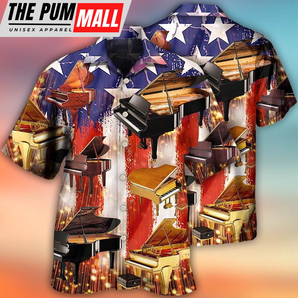 4th Of July Hawaiian Shirt, Piano Independence Day Hawaiian Shirt, Hawaiian Fourth Of July Shirt