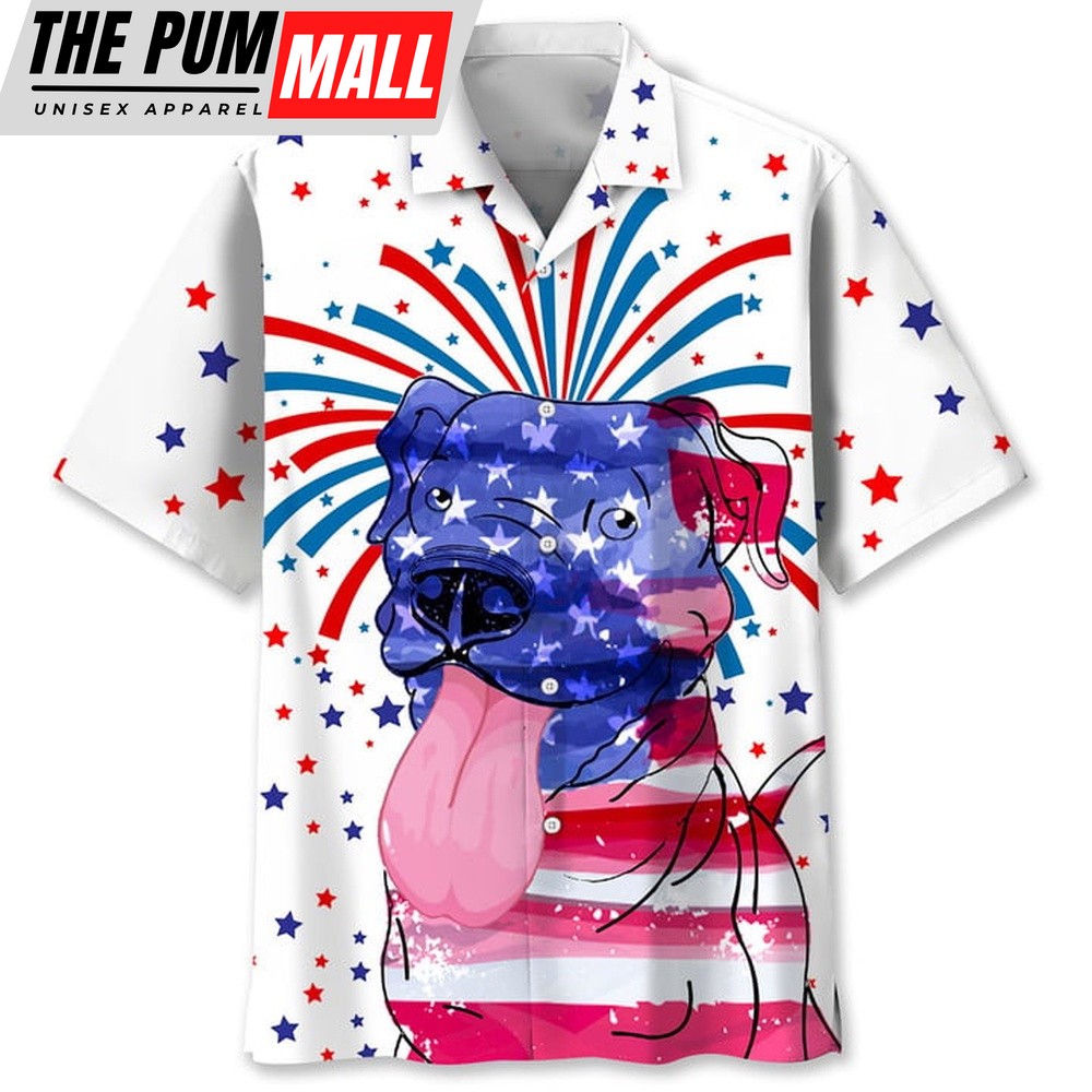 4th Of July Hawaiian Shirt, Pit Bull Independence Day Hawaiian Shirt, Hawaiian Fourth Of July Shirt