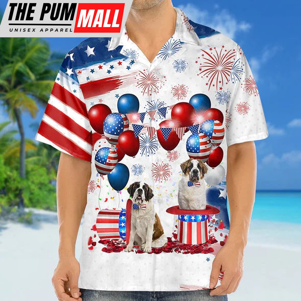 4th Of July Hawaiian Shirt, Saint Bernard Independence Day Hawaiian Shirt Hawaiian Shirt, Hawaiian Fourth Of July Shirt