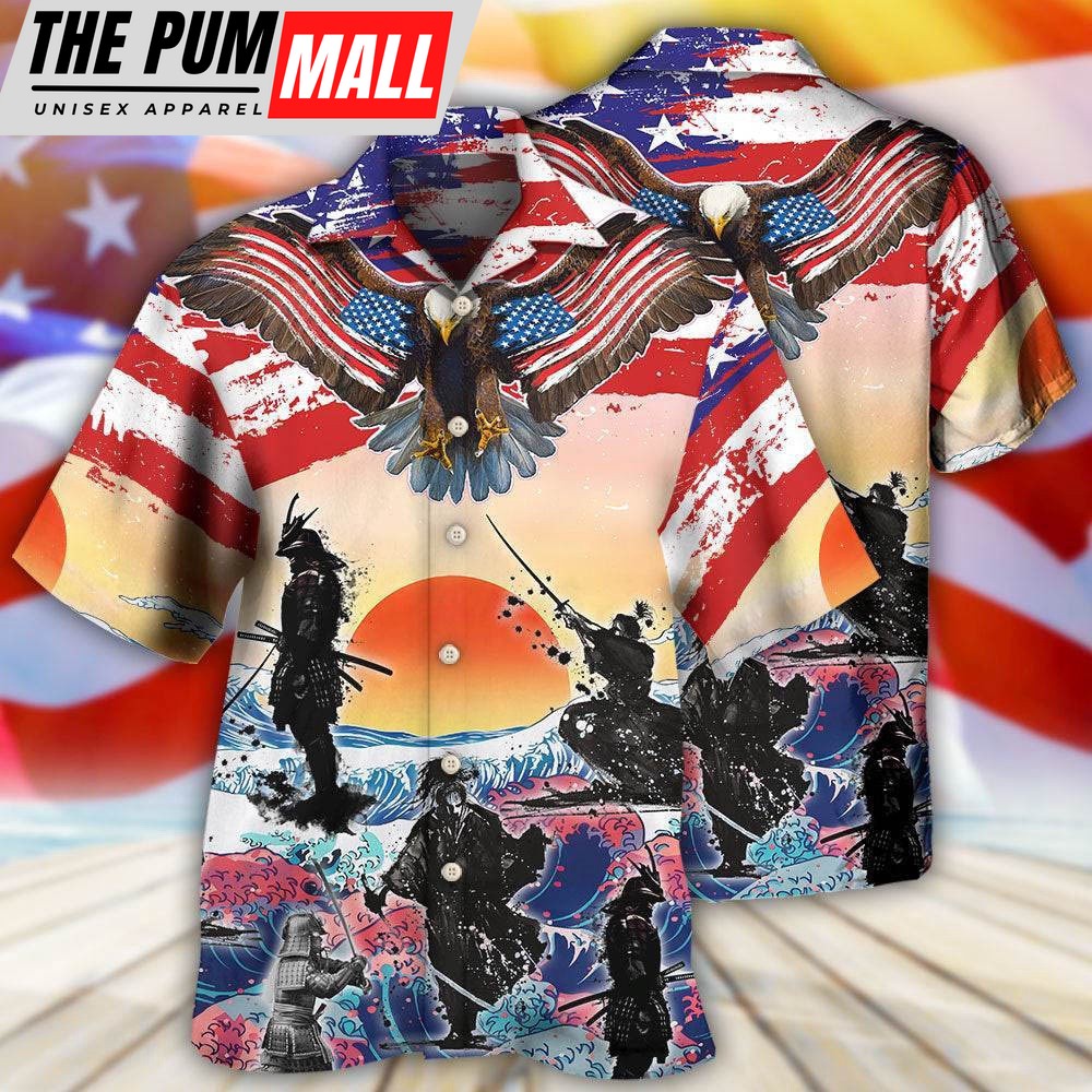 4th Of July Hawaiian Shirt, Samurai Eagle Us Flag Independence Day Hawaiian Shirt, Hawaiian Fourth Of July Shirt