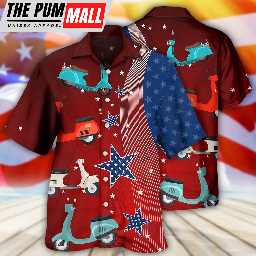 4th Of July Hawaiian Shirt, Scooter Usa Star Independence Day Hawaiian Shirt, Hawaiian Fourth Of July Shirt