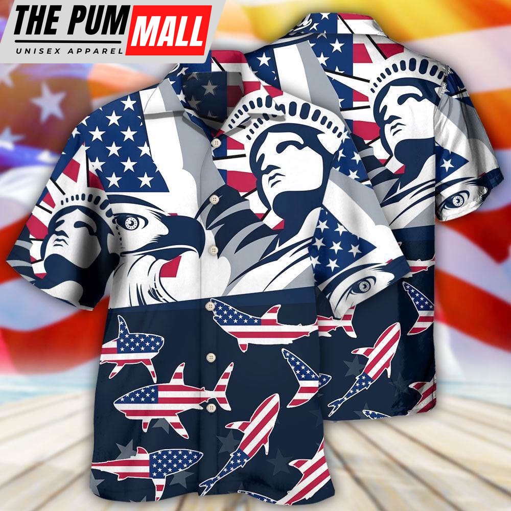 4th Of July Hawaiian Shirt, Shark America Independence Day Hawaiian Shirt, Hawaiian Fourth Of July Shirt