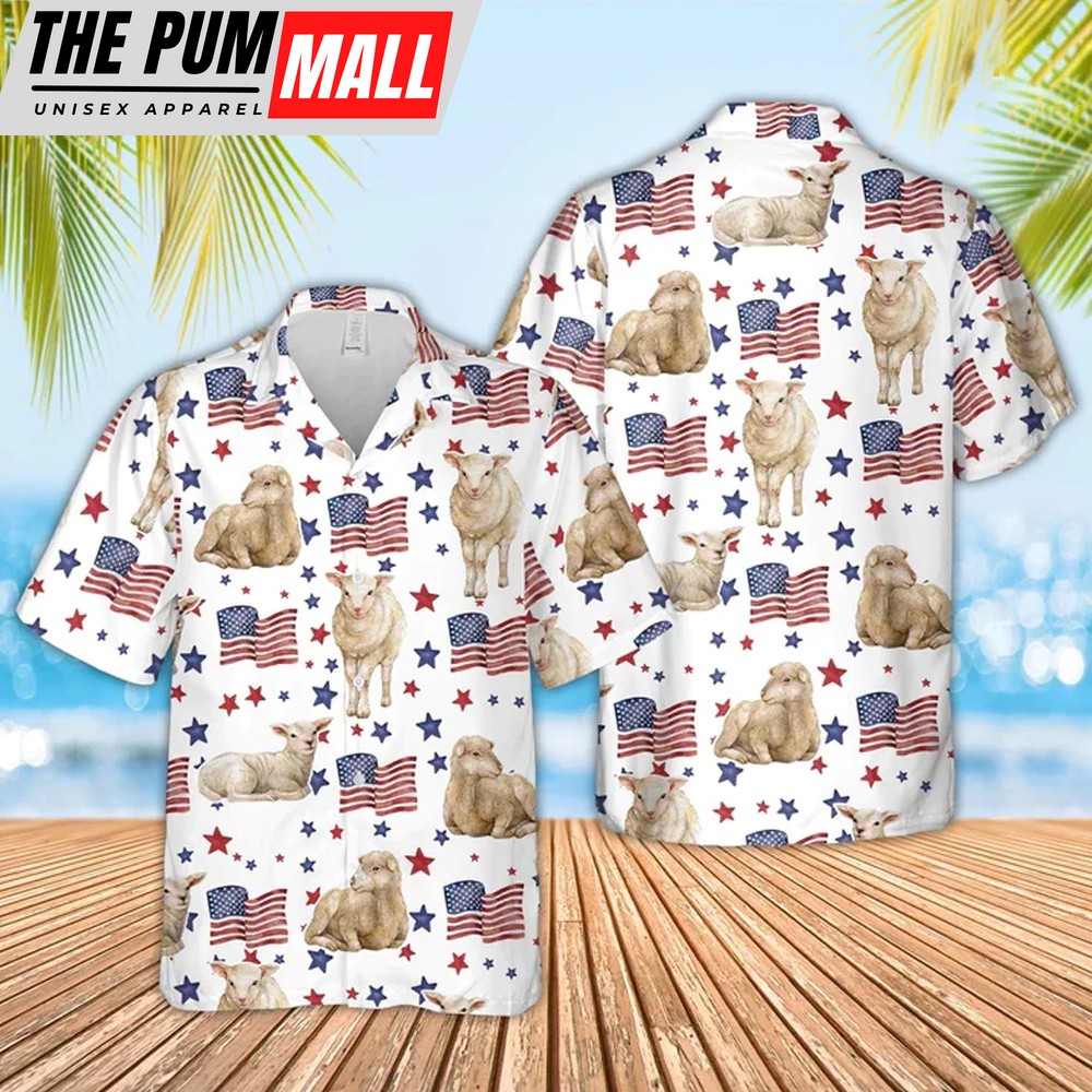 4th Of July Hawaiian Shirt, Sheep American Flag Pattern Hawaiian Shirt, Hawaiian Fourth Of July Shirt
