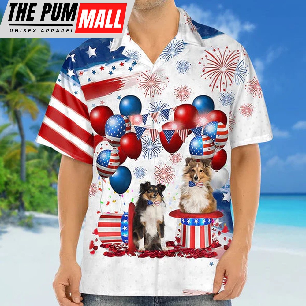 4th Of July Hawaiian Shirt, Shetland Sheepdog Independence Day Hawaiian Shirt Hawaiian Shirt, Hawaiian Fourth Of July Shirt