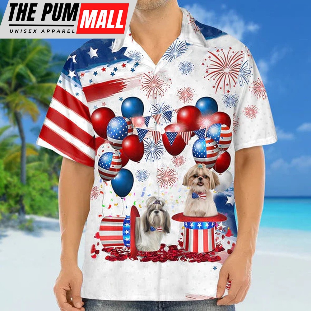 4th Of July Hawaiian Shirt, Shih Tzu Independence Day Hawaiian Shirt Hawaiian Shirt, Hawaiian Fourth Of July Shirt