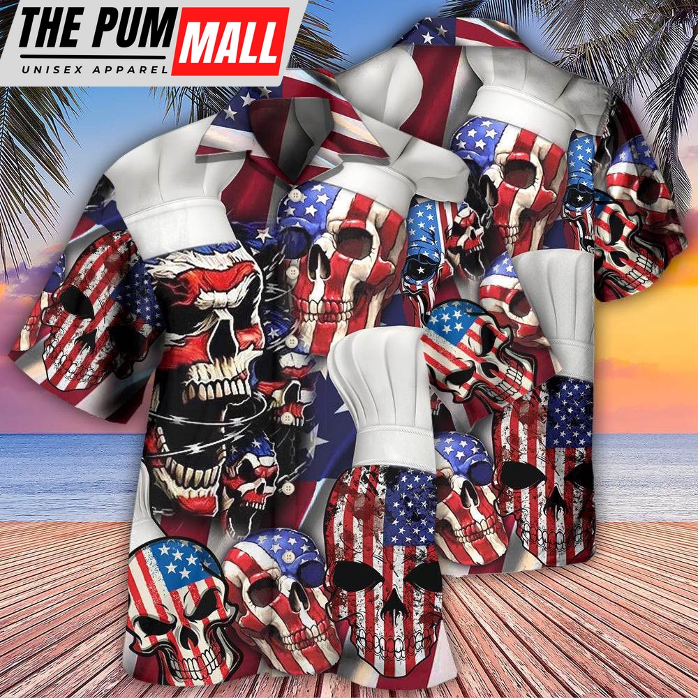 4th Of July Hawaiian Shirt, Skull Chef America Independence Day Hawaiian Shirt, Hawaiian Fourth Of July Shirt