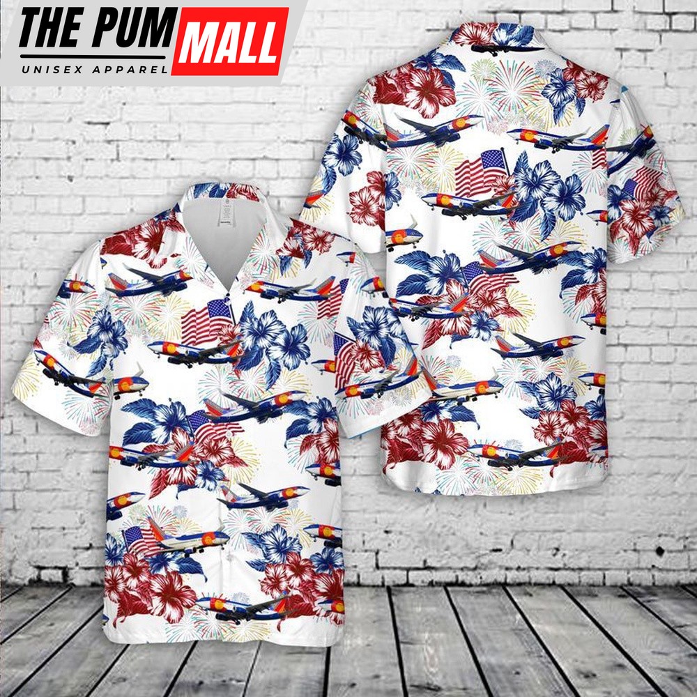 4th Of July Hawaiian Shirt, Southwest Airlines Colorado One Boeing 737 4Th Of July Hawaiian Shirt, Hawaiian Fourth Of July Shirt
