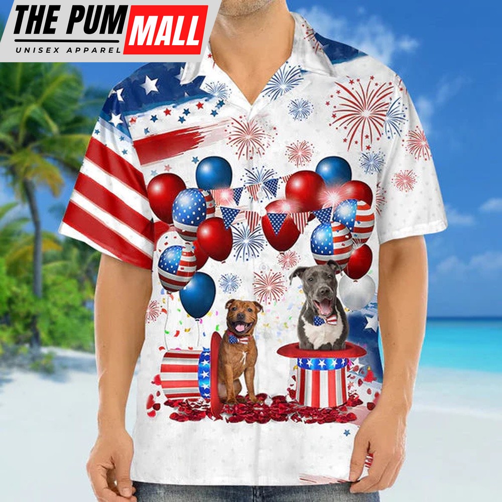 4th Of July Hawaiian Shirt, Staffordshire Bull Terrier Independence Day Hawaiian Shirt Hawaiian Shirt, Hawaiian Fourth Of July Shirt
