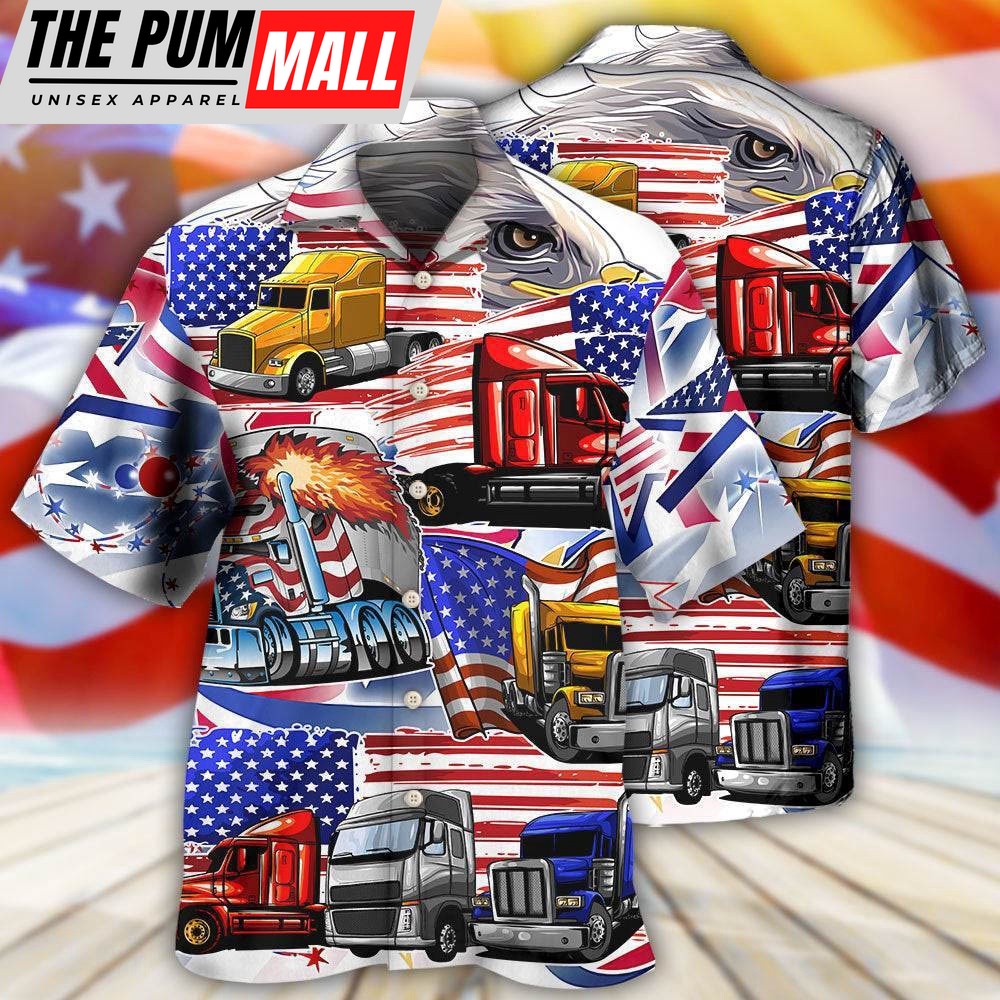 4th Of July Hawaiian Shirt, Truck Usa Flag Independence Day Hawaiian Shirt, Hawaiian Fourth Of July Shirt
